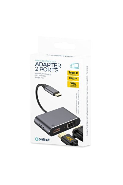 Platinet USB Type C - HDMI VGA 4K 30Hz adapter (simultaneously compatible)
