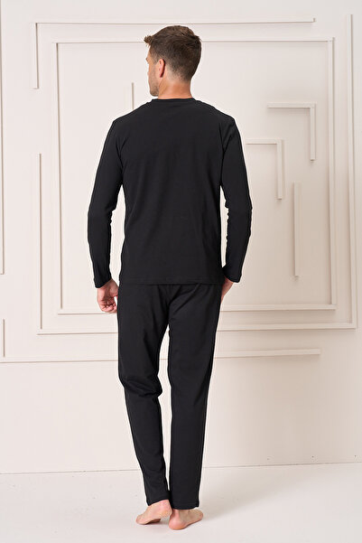 REMSA Чоловічий бавовняний піжамний комплект з довгими рукавами 4102 Чорний