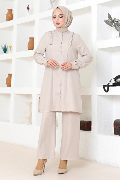 Modamihram Ruffle Detailed Suit Beige Msw19224-3