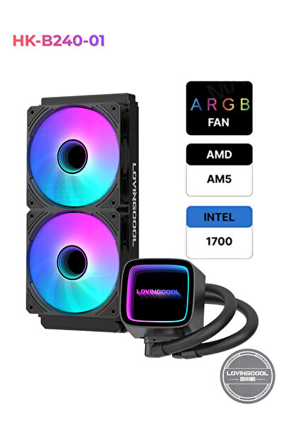 LOVINGCOOL معالج وحدة المعالجة المركزية من سلسلة HK Infinite Panel مع مروحة RGB ونظام تبريد سائل 240 مم باللون الأسود