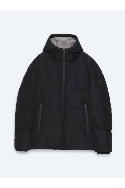 Kip Black Hooded Casual Woven Coat
