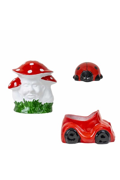 Z-Tools Pachet decorațiuni grădină, ciupercă, buburuză și mașină / EXT 10384