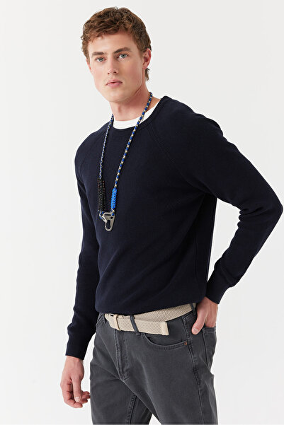 PAULMARK Tricotaj pentru bărbați guler rotund material reiat Pulover