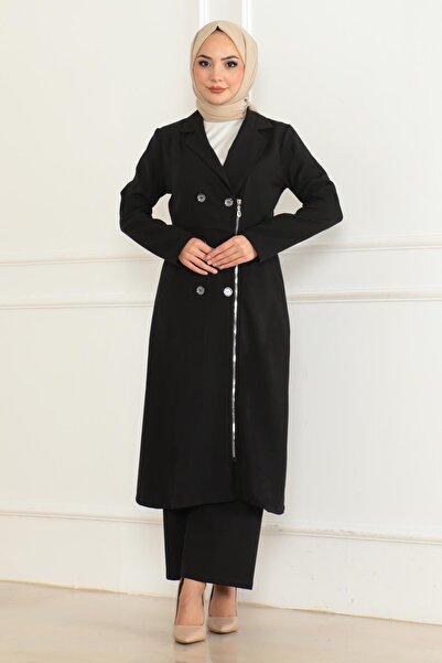 Modamihram Button Detailed Zippered Suit Black Msw19219-1