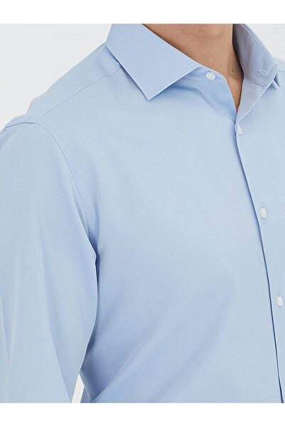 Kip Cămașă clasică din amestec de bumbac, albastră, simplă, cu croiala normală