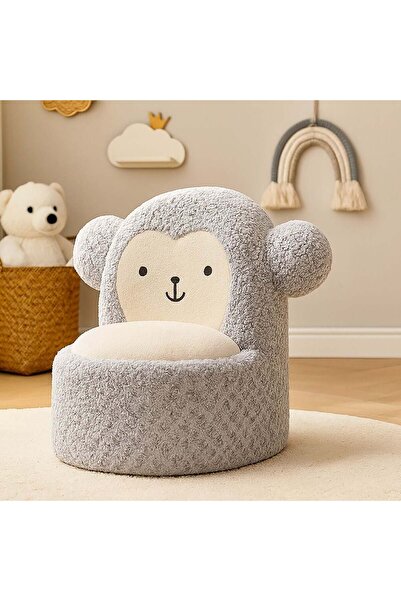 danube كرسي مومو للأطفال - رمادي فاتح وأبيض، قماش ناعم، إطار خشبي، مقعد واحد، ضمان لمدة عامين