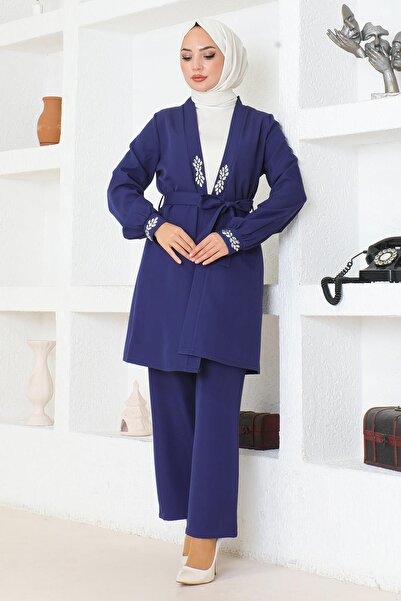Modamihram Stone Detailed Suit Indigo Msw19203-2
