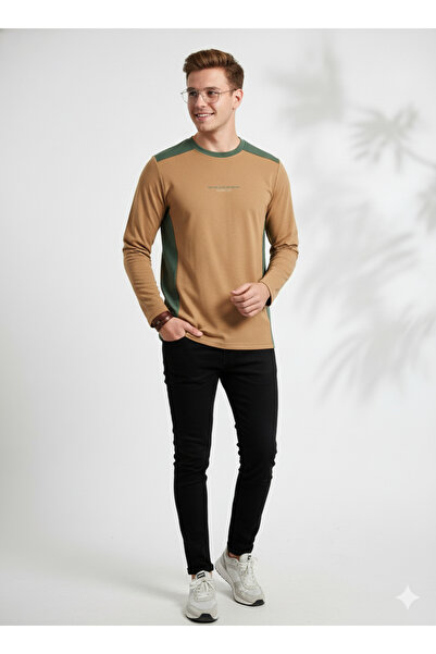 ribana Erkek Slim Fit Kıvrılmaz, Yaka Detaylı Basic İki İplik Şardonlu Sweatshirt