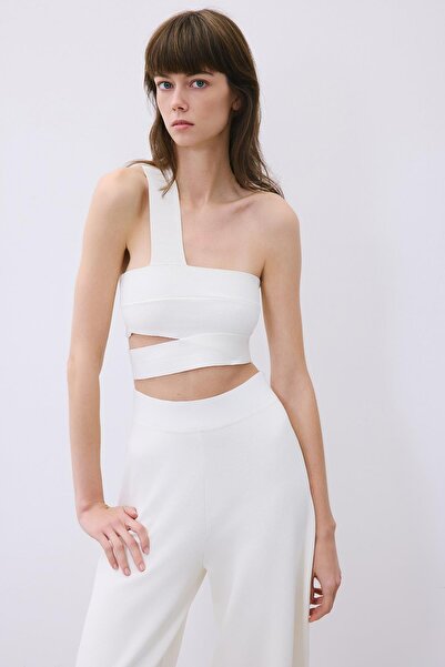 rue One-Shoulder Strap Ecru Knit Bustier