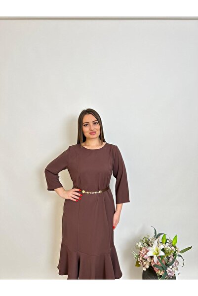 DE WHITES Plus size belted dress with fish detail bottom skirt part