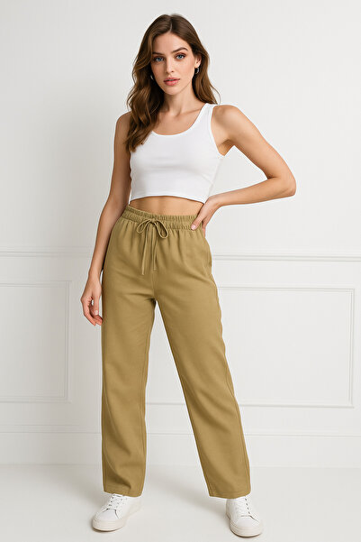 Rich Women's Oil Green High Waist Elastic Wide Leg Trousers-Multicolour 31