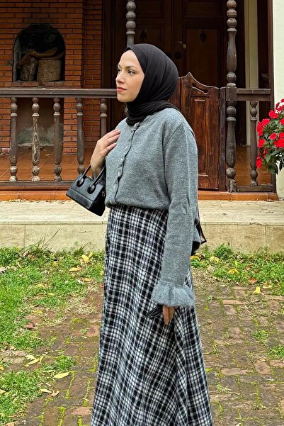 lamelif Ruffle Detailed Cardigan Gray