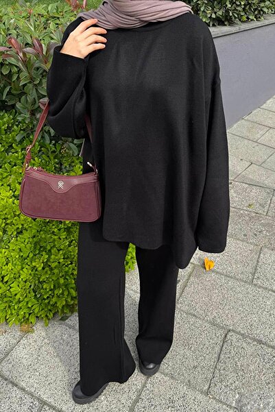 lamelif Asymmetrical Crew Neck Knitwear Set Black