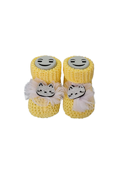 Cici Kızlar Toys Tütü Kedi Aksesuarlı Sarı Triko Kız Bebek Patik (0-6 ay)