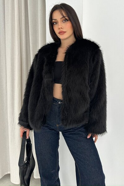 VAGGON Double Pocket Plush Fur Coat