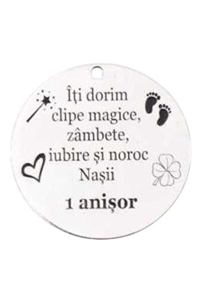 magazinu de gravura Banut de Botez / Mot 22mm, argint, personalizat cu text - Iti dorim clipe magice