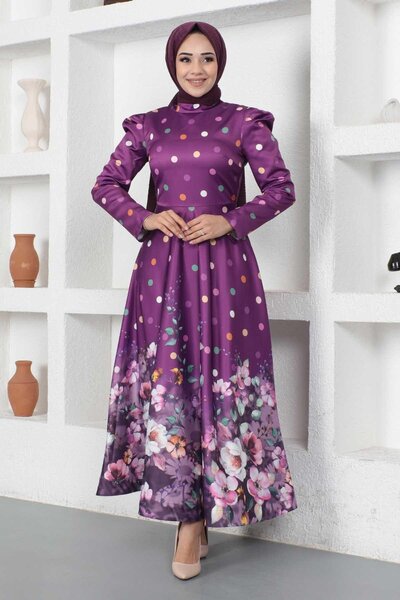 Modamihram Квітчаста атласна сукня з мереживом MSW12251-1