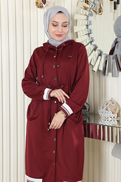 Modamihram Hooded Ribbed Suit Burgundy Msw19196-2