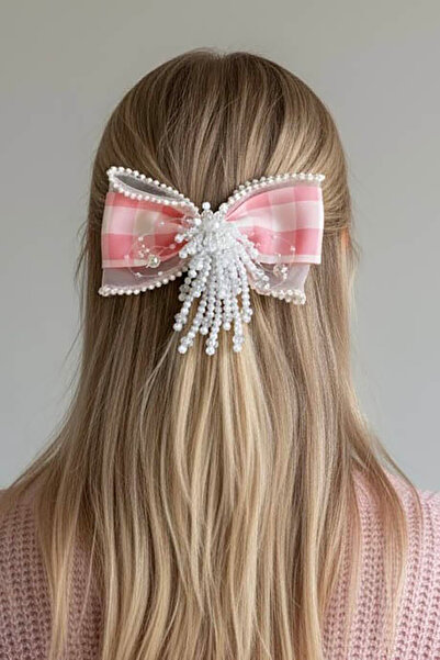 TAKIŞTIR Pink Color Ribbon Figured Pearl Detailed Pen Buckle