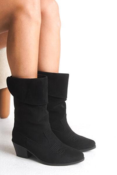 Riccon Women's Short Western Boots 0012891 Black Suede