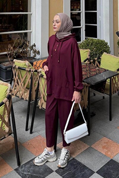 lamelif Hooded Double Suit Claret Red