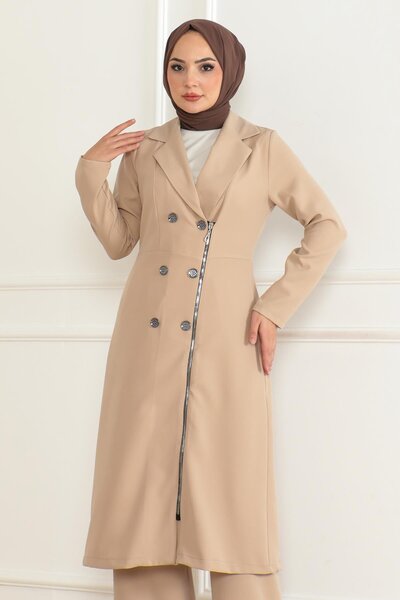 Modamihram Button Detailed Zippered Suit Beige Msw19219-5