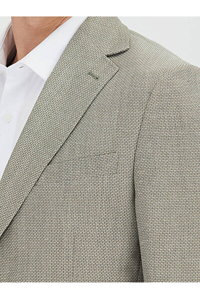 Kip Khaki Plain Modern Fit Wool Blend Jacket
