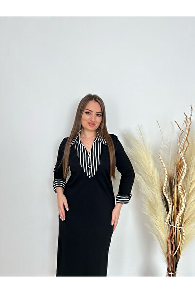 DE WHITES Plus size shirt collar belted dress