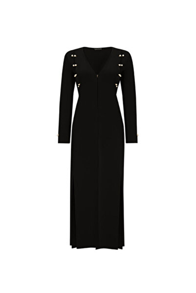 MISS DALIDA İnci Detaylı Temiz Kesim Triko Siyah Hırka