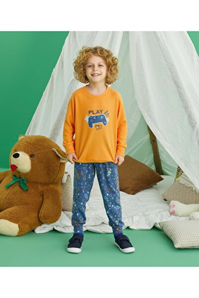 Aydoğan Boy's Orange Long Sleeve Thermal Pajama Set