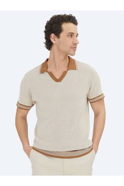 Kip Beige Polo Neck Patterned Knitwear