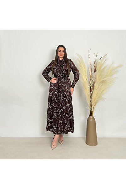 DE WHITES Plus size shirt collar gathered button belted dress