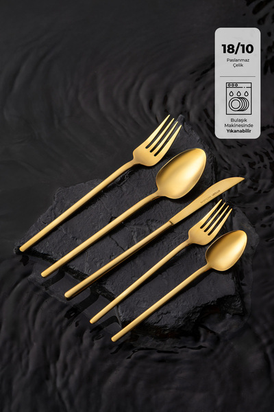 Emsan Lora Parlak Gold 60 Parça 12 Kişilik Çatal Kaşık Bıçak Takımı