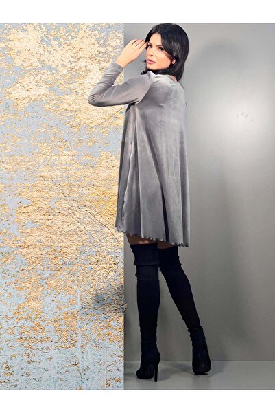 RAMONA BADESCU EXCLUSIVE Short dress in fine velvet, flared cut and long sleeves