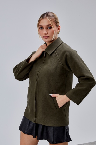 Bolivente Khaki Oversized Zippered Cashmere Jacket