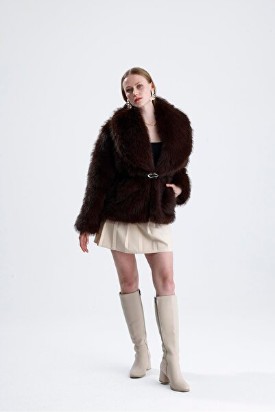 VAPUR TEKSTİL Leather belted fur coat - brown
