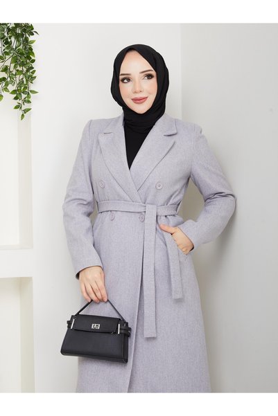 nisanurfashion Belted Gray Women's Coat