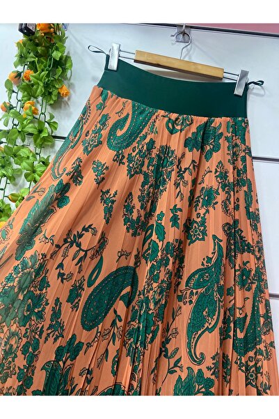 edu collection Shawl-Patterned Chiffon Bell Skirt with Lining