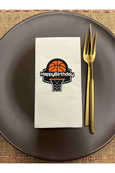 kidspartim Basketbol Temalı Happy Bırthday Baskılı Sunum Peçetesi Beyaz 16 Adet