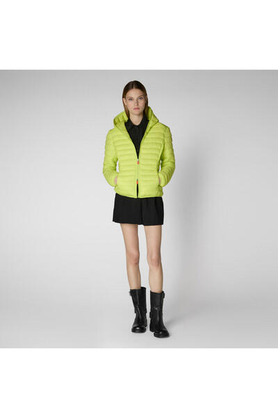 SAVE THE DUCK Kadın Kapüşonlu Şişme Mont Fosforlu Yeşil - Daisy