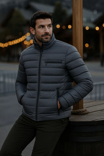 comstar Men's Trend Casual Mock Neck Winter Smoked Puffer Coat