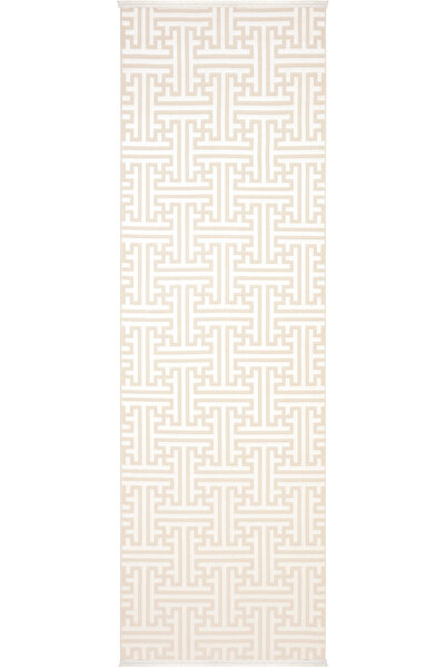 Cool Halı Lena Cream Beige Modern Geometric Embossed Acrylic Carpet Runner Laser Cut Long Hallway Corridor Carpet