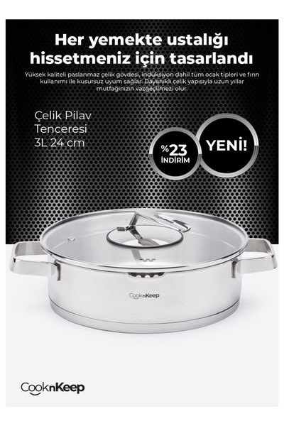 CooknKeep 24cm Steel Pot 3Lt