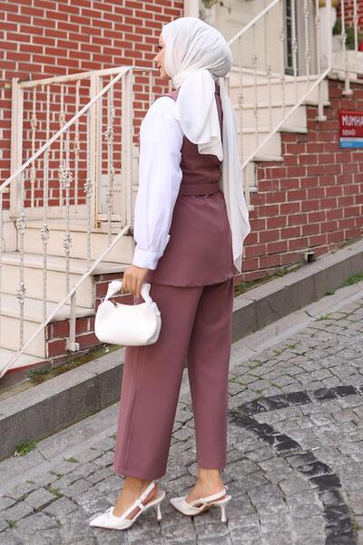 Modamihram Vest Set Set of Dusty Rose with Ornamental Pocket Detail Msw19249-3