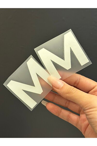 Gönülden Tasarım 2 PIESE FIER DE CUCIT CU LETRA M ADEZIVĂ IMPRIMARE TRANSFER 5X5 CM ALB