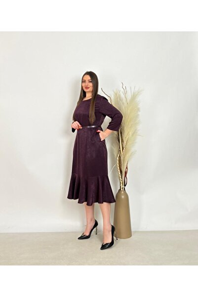 DE WHITES Plus size belted dress with fish detail bottom skirt part