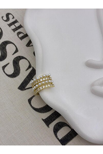 Hedef Bijuteri Gold Color 4 Row Pearl Zircon Stone Cartilage Earring Earcuff