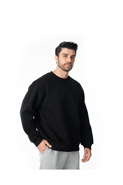 TİMSHEL ERKEK SIFIR YAKA BASİC SWEATSHİRT RAHAT KALIP SİYAH