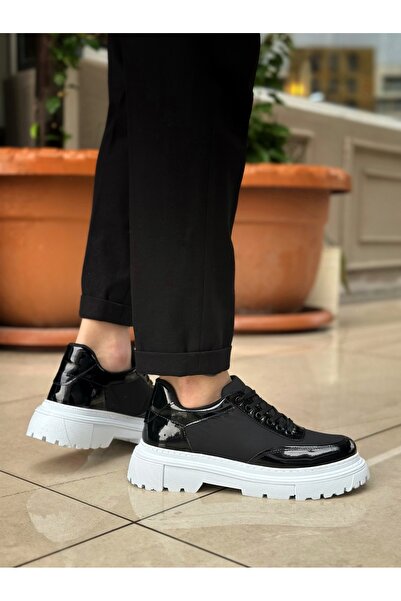 BOA Ba0243 Lace-Up Patent Leather Parachute Detailed High Sole Black Men's Shoes