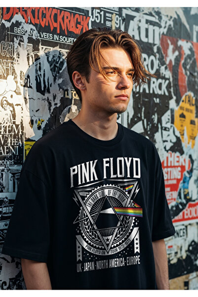 Freak Tshirt Tricou de culoare neagră Pink Floyd cu imprimeu unisex supradime...